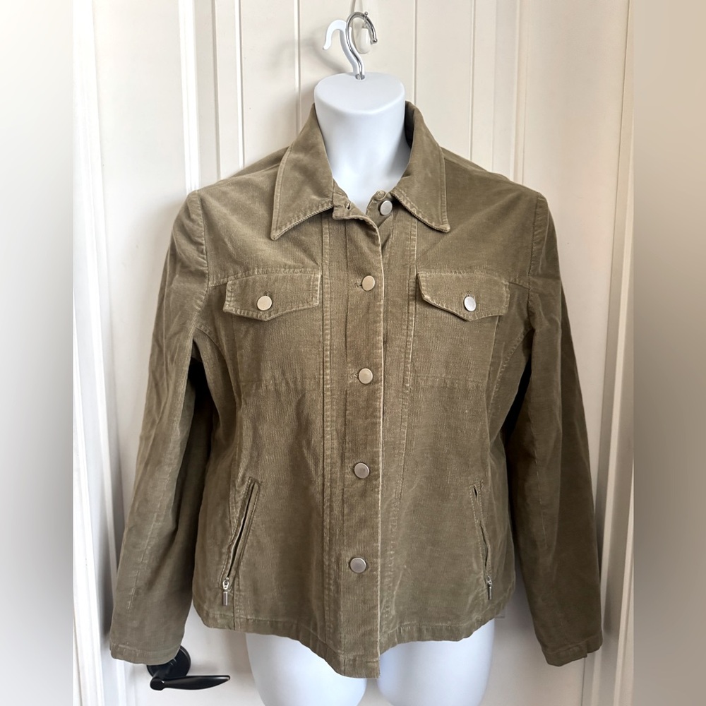Talbots Stretch Corduroy Button Down Jacket in Olive Green, Size Large